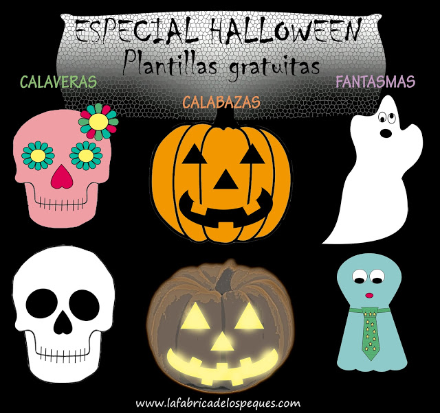 Plantillas e imprimibles gratis para Halloween: calaveras, calabazas y fantasmas.