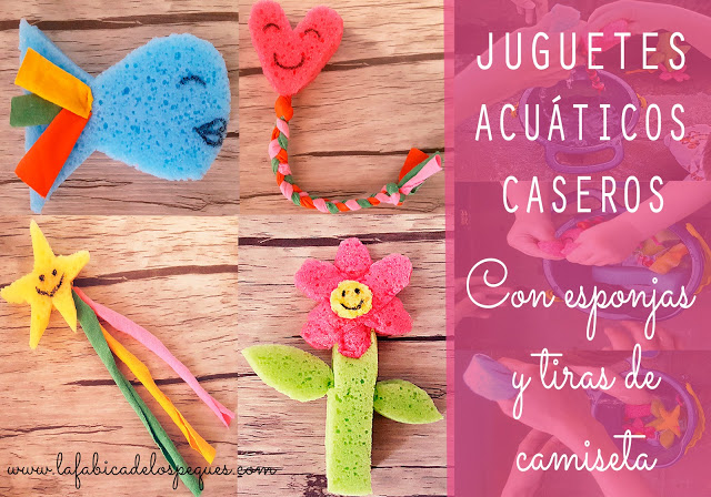 Juguetes acuáticos caseros, con esponjas y tiras de camisetas.