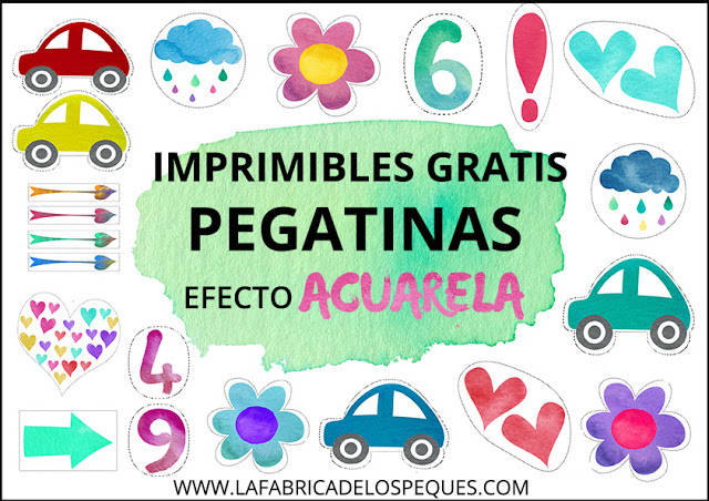 Imprimibles gratis. Pegatinas con efecto acuarela.