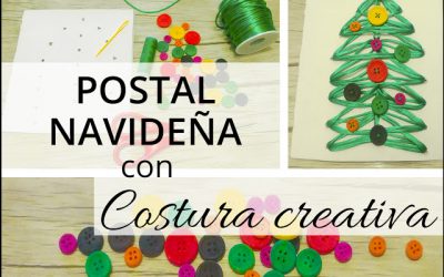 Postal navideña con costura creativa