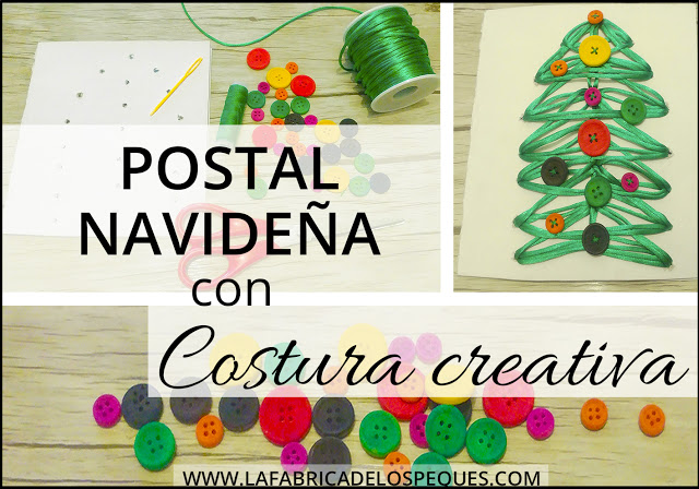 Postal navideña con costura creativa
