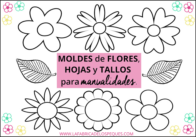 Moldes de flores, hojas y tallos para manualidades.