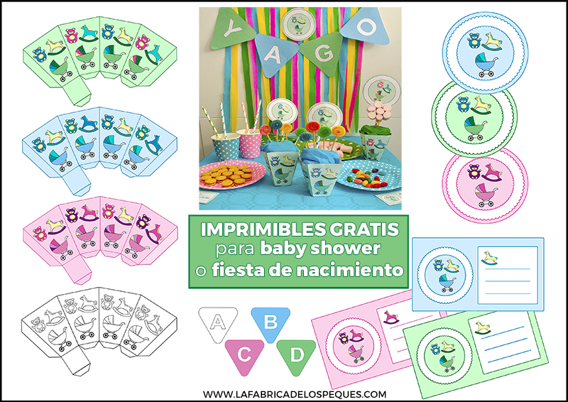 Imprimibles gratis para baby shower o fiesta de nacimiento.