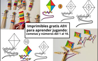 Imprimibles gratis ABN para aprender jugando: cometas y números del 1 al 10.