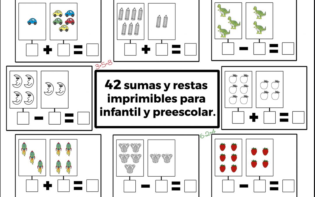 42 sumas y restas imprimibles para infantil y preescolar